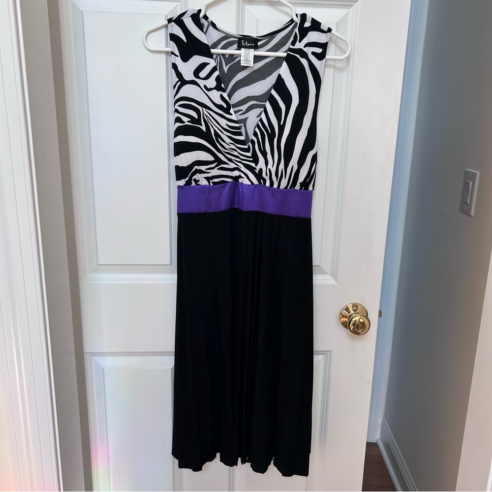 Black White Zebra-Print Mini Dress with Purple Sash Taboo